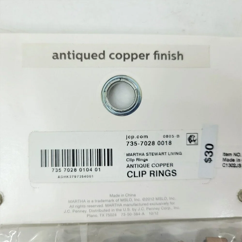 3 Pkg Martha Window Curtain Clip Rings Antiqued Copper Finish Fit 1.25